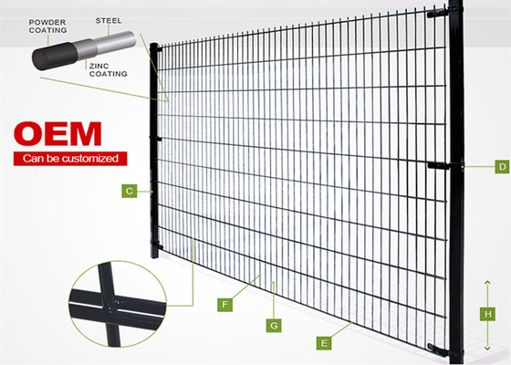 Hàng rào lưới thép hai vòng 6/5/6mm Thép carbon thấp Lỗ lưới 50x200mm